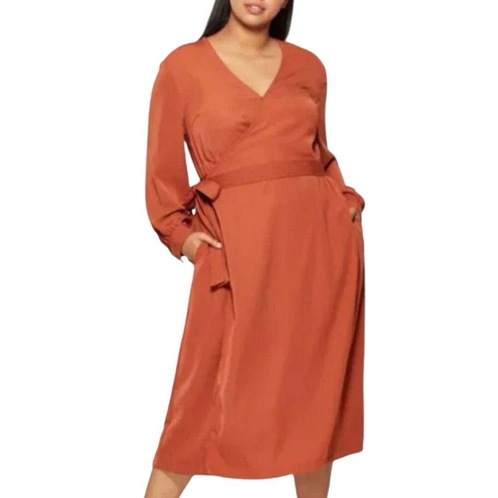 Who What Wear Women's Wrap Dress Long Sleeve‎ Size S Rust Orange NWOT